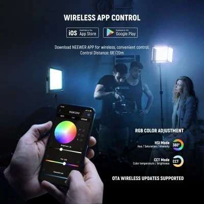 neewer 2&times;rgb1200 app led light 60w v4+2&times;200cm light stand+bag(eu) - Black